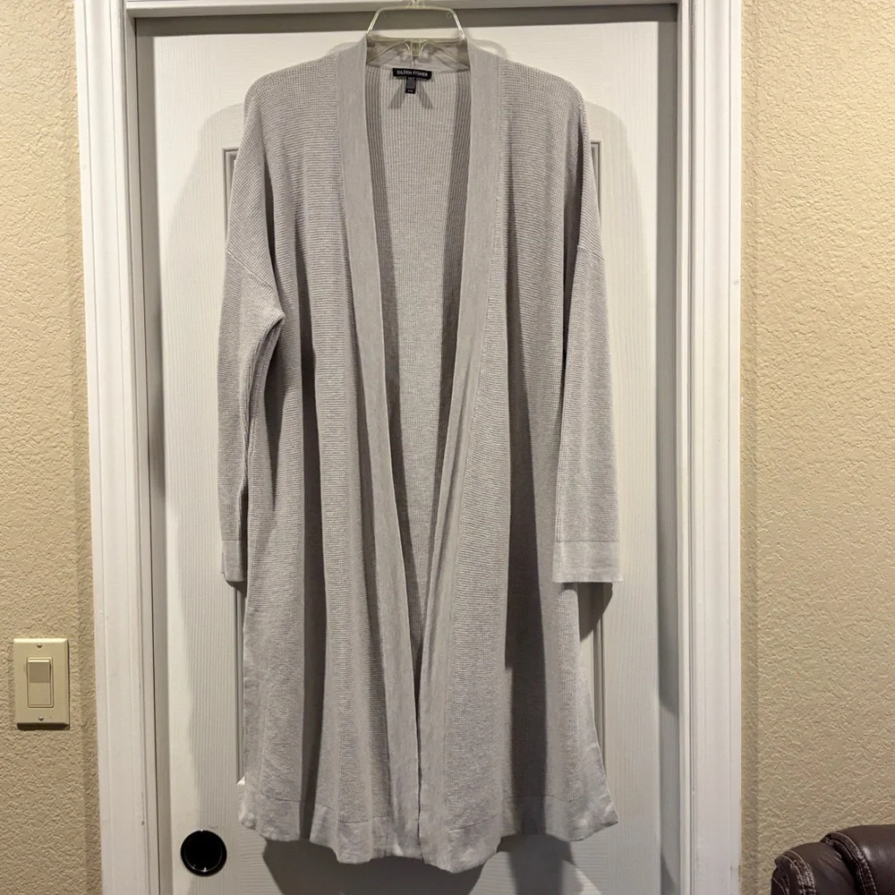 Eileen Fisher Light Gray Open Front Cardigan Size L like new - Picture 3 of 7
